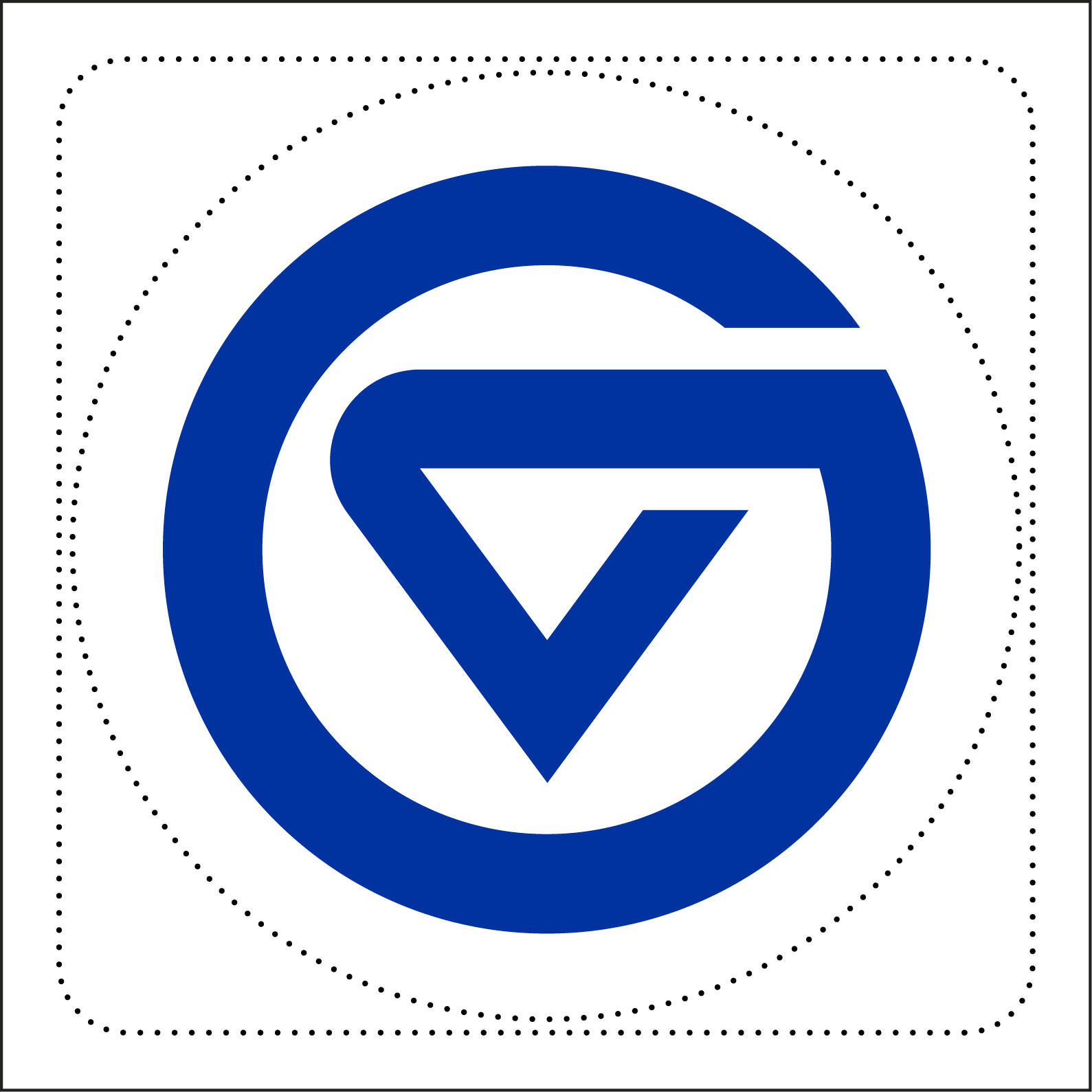 A blue GVSU logomark against a white background with dotted lines indicating the ways in which the image might be cropped as a profile icon